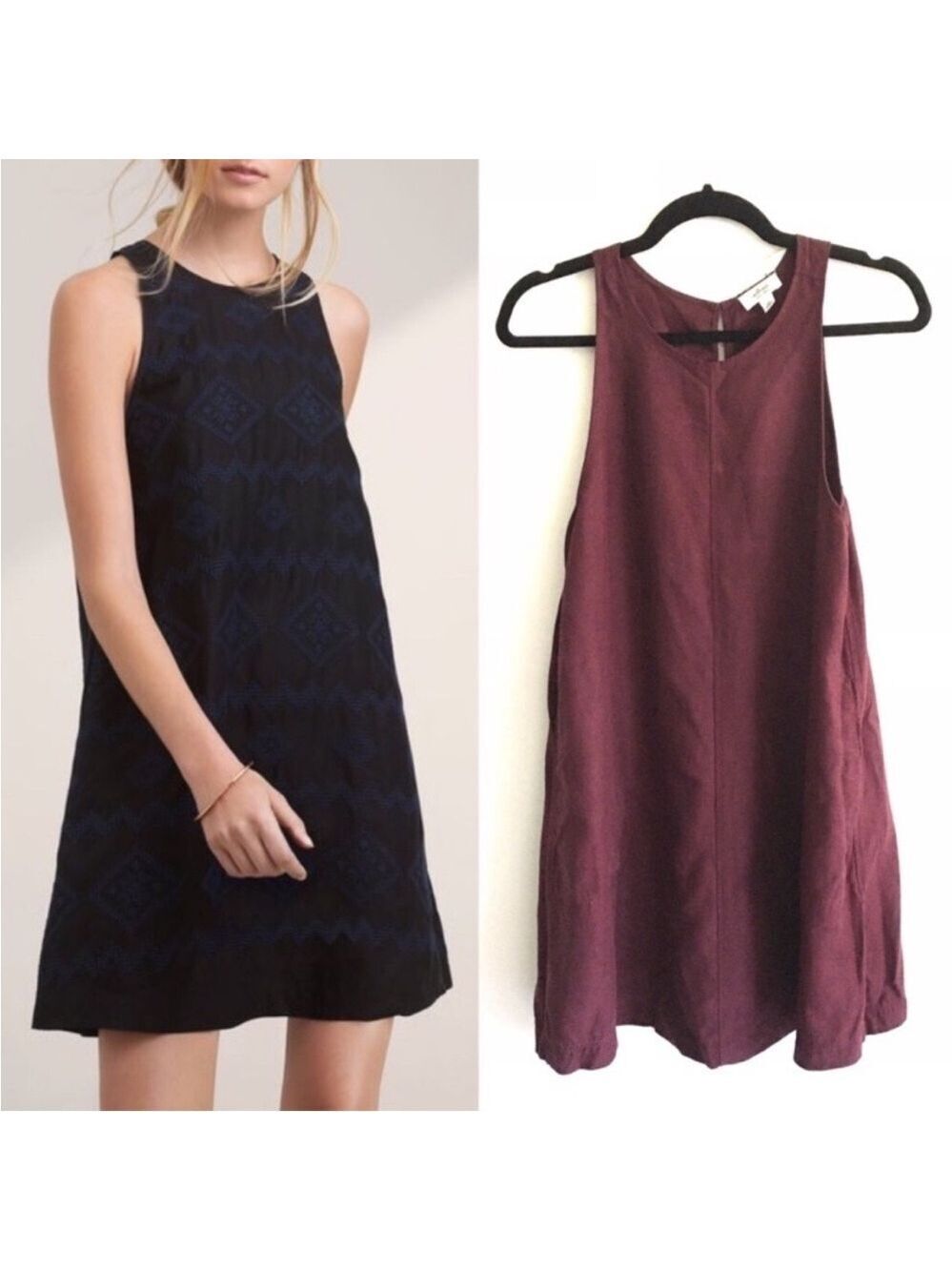 Aritzia Wilfred Linen Blend Trompette Maroon Sleeveless Shift Dress, size XS